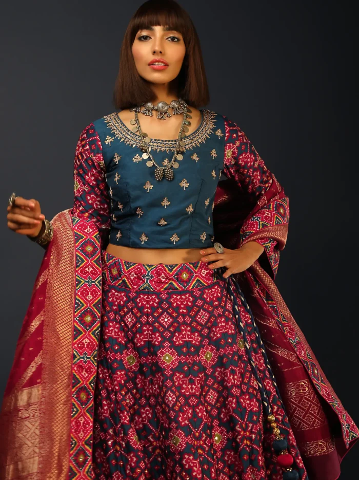 deep_blue_lehenga_in_silk_with_maroon_patola_print2.webp